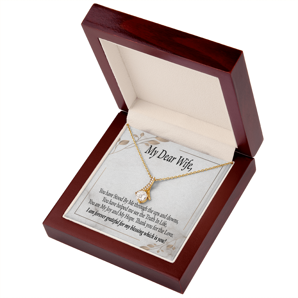 To My Wife You Have Stood by Me Alluring Ribbon Necklace Message Card-Express Your Love Gifts