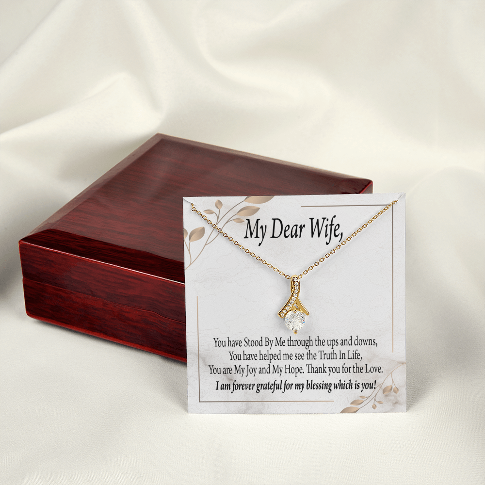 To My Wife You Have Stood by Me Alluring Ribbon Necklace Message Card-Express Your Love Gifts