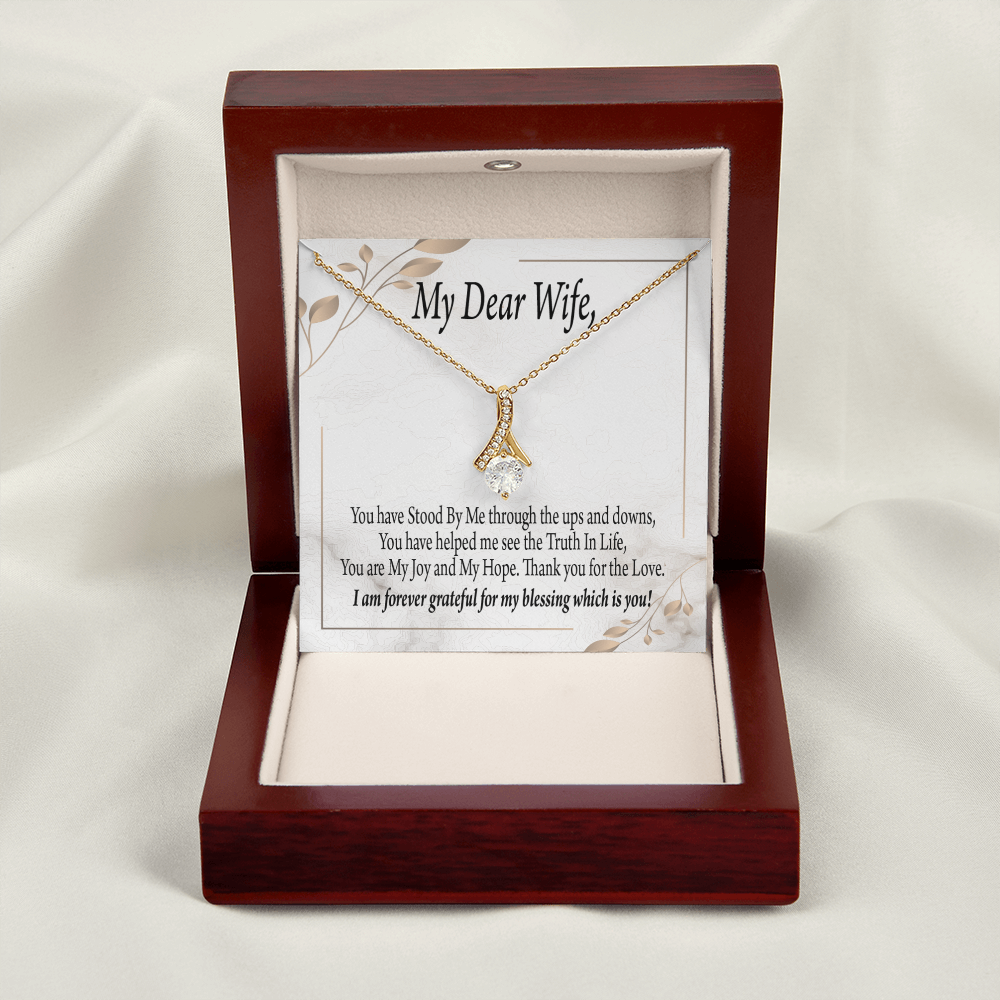 To My Wife You Have Stood by Me Alluring Ribbon Necklace Message Card-Express Your Love Gifts