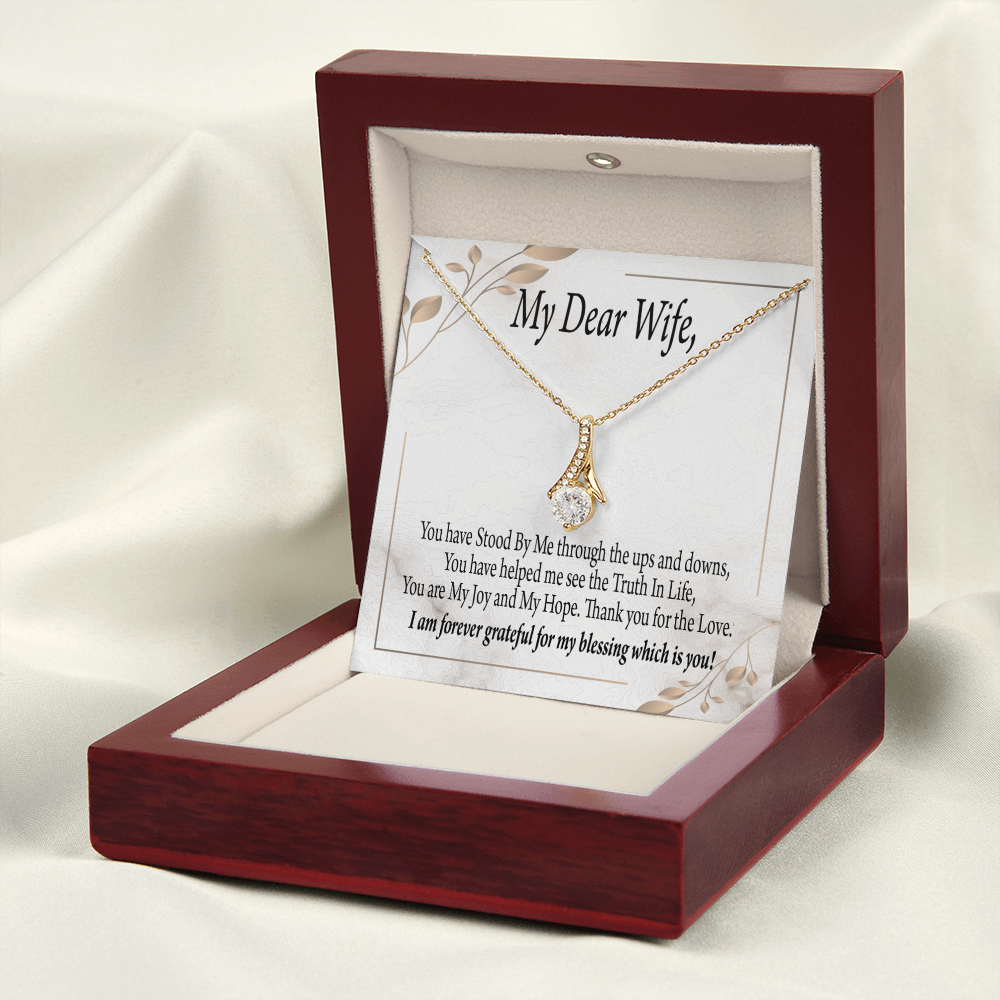 To My Wife You Have Stood by Me Alluring Ribbon Necklace Message Card-Express Your Love Gifts