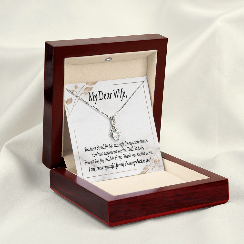 To My Wife You Have Stood by Me Alluring Ribbon Necklace Message Card-Express Your Love Gifts