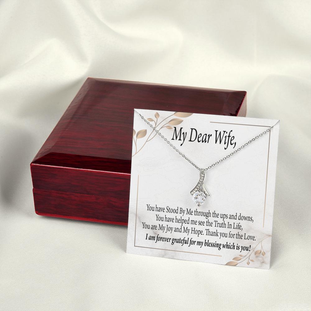 To My Wife You Have Stood by Me Alluring Ribbon Necklace Message Card-Express Your Love Gifts