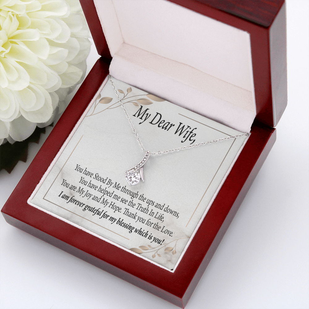 To My Wife You Have Stood by Me Alluring Ribbon Necklace Message Card-Express Your Love Gifts