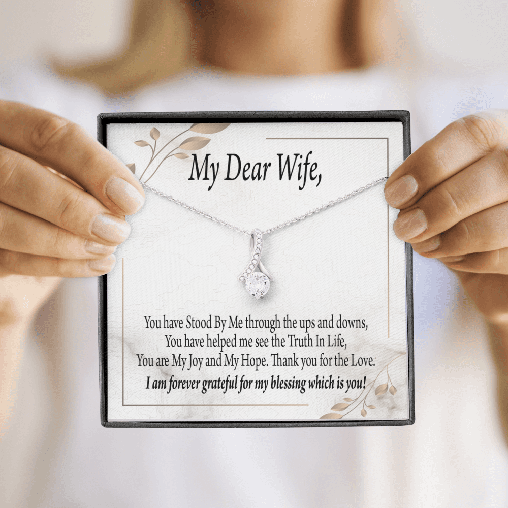 To My Wife You Have Stood by Me Alluring Ribbon Necklace Message Card-Express Your Love Gifts