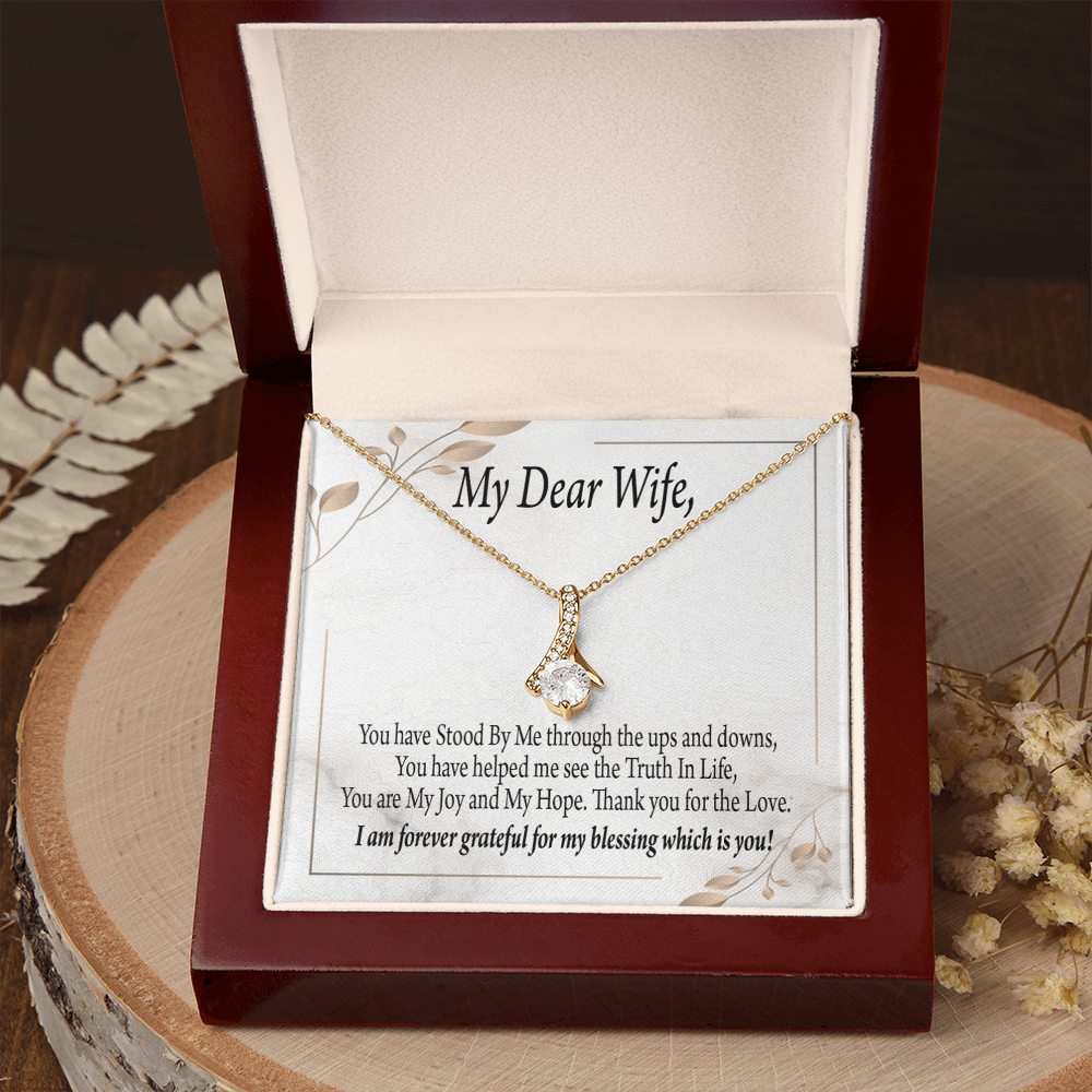 To My Wife You Have Stood by Me Alluring Ribbon Necklace Message Card-Express Your Love Gifts