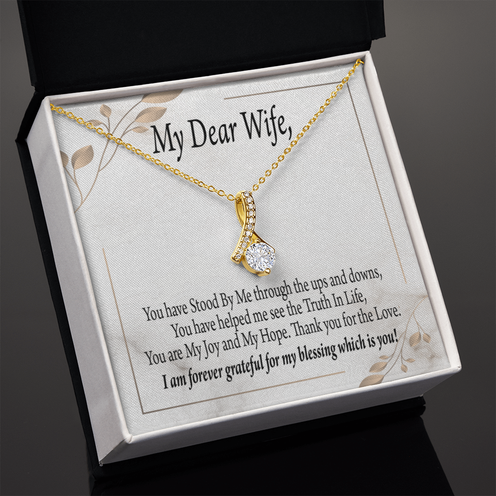 To My Wife You Have Stood by Me Alluring Ribbon Necklace Message Card-Express Your Love Gifts