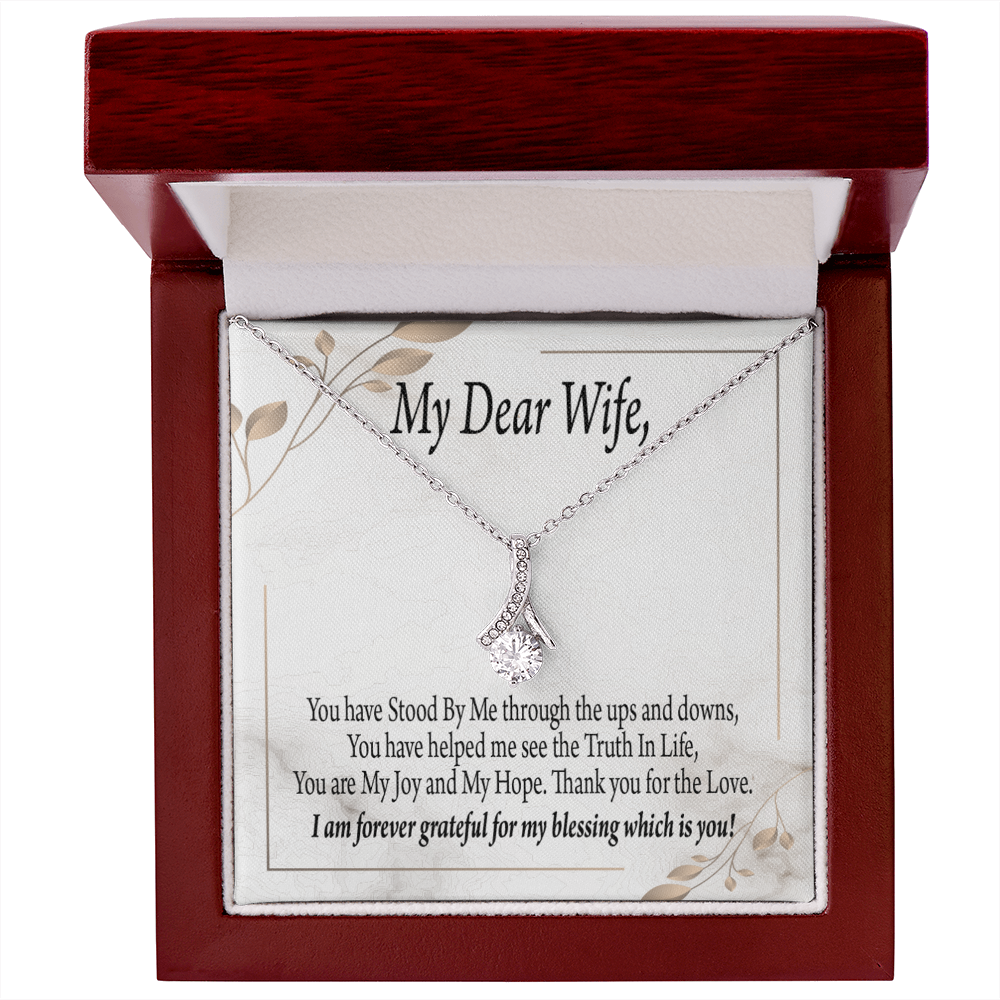 To My Wife You Have Stood by Me Alluring Ribbon Necklace Message Card-Express Your Love Gifts