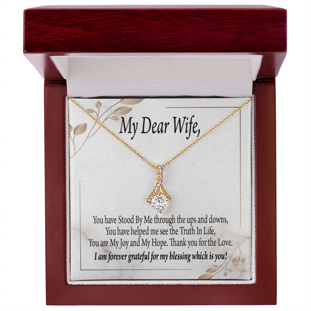 To My Wife You Have Stood by Me Alluring Ribbon Necklace Message Card-Express Your Love Gifts