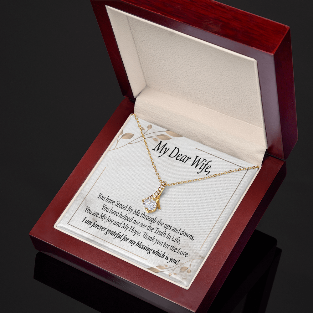 To My Wife You Have Stood by Me Alluring Ribbon Necklace Message Card-Express Your Love Gifts