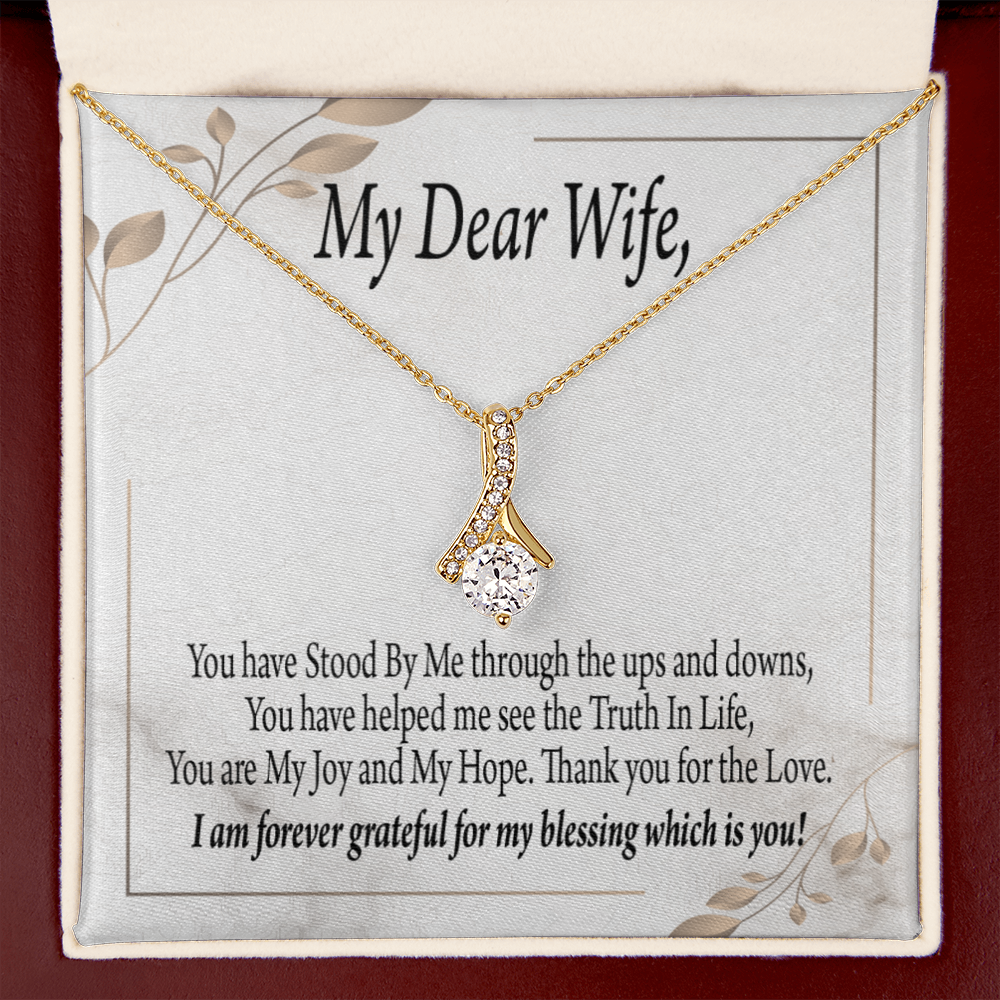 To My Wife You Have Stood by Me Alluring Ribbon Necklace Message Card-Express Your Love Gifts