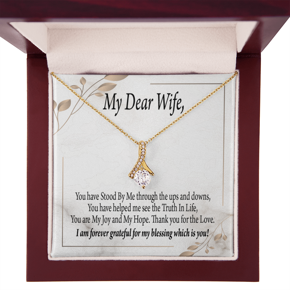 To My Wife You Have Stood by Me Alluring Ribbon Necklace Message Card-Express Your Love Gifts