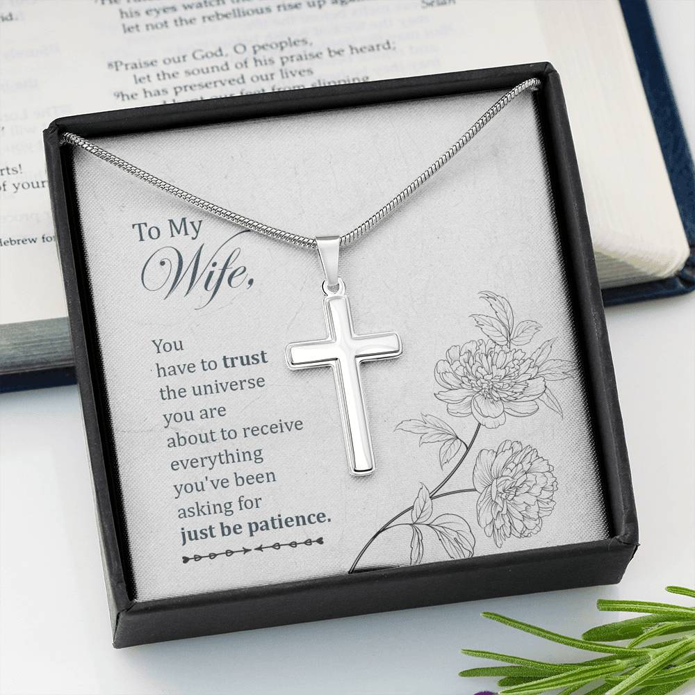 To My Wife You Have To Trust Cross Card Necklace w Stainless Steel Pendant-Express Your Love Gifts