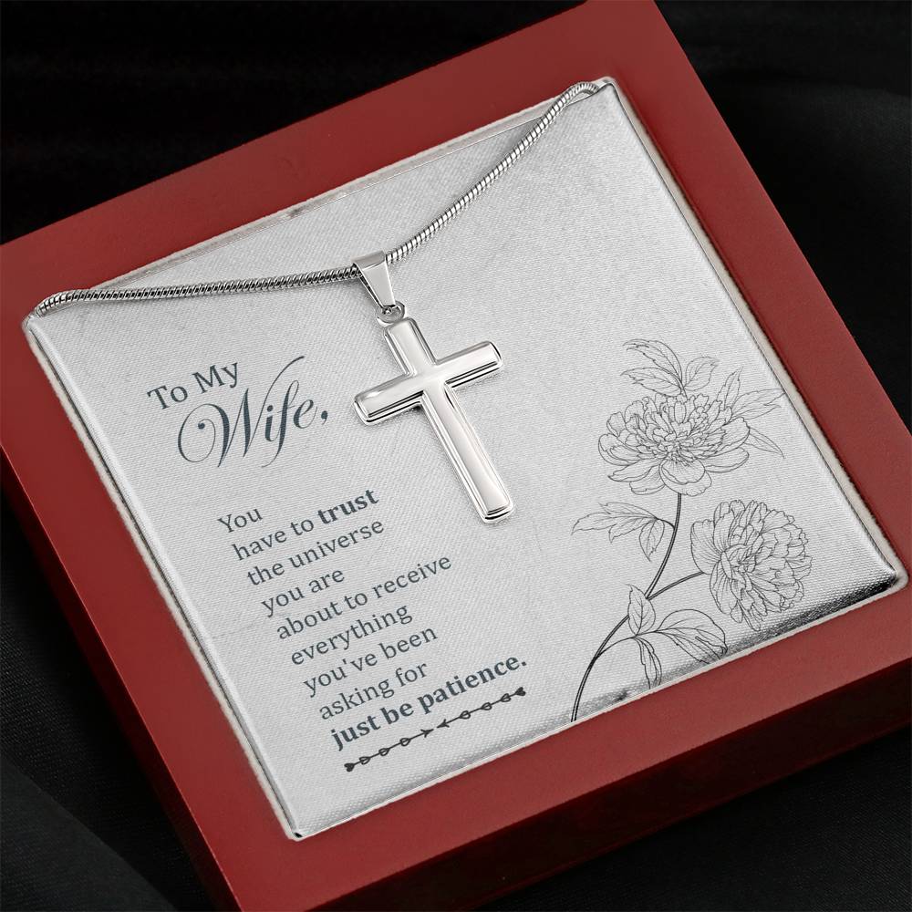 To My Wife You Have To Trust Cross Card Necklace w Stainless Steel Pendant-Express Your Love Gifts