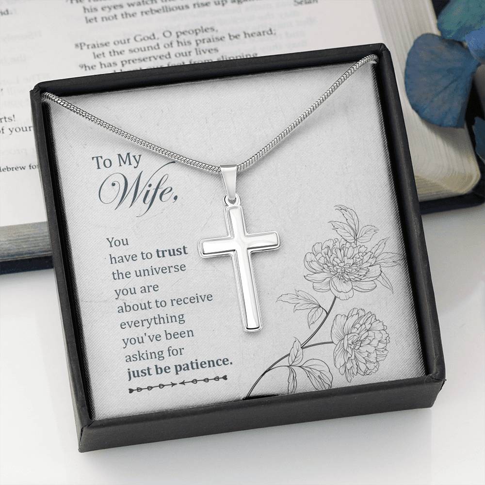 To My Wife You Have To Trust Cross Card Necklace w Stainless Steel Pendant-Express Your Love Gifts