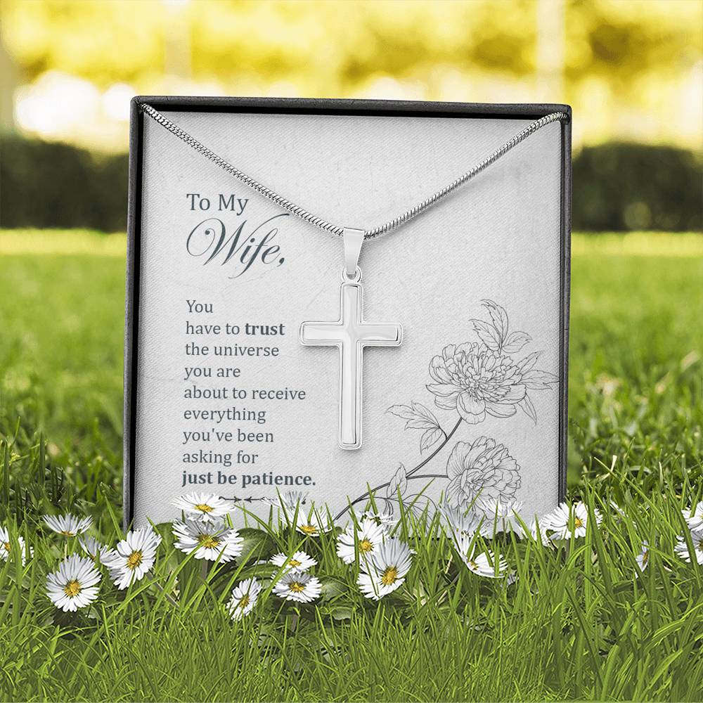 To My Wife You Have To Trust Cross Card Necklace w Stainless Steel Pendant-Express Your Love Gifts