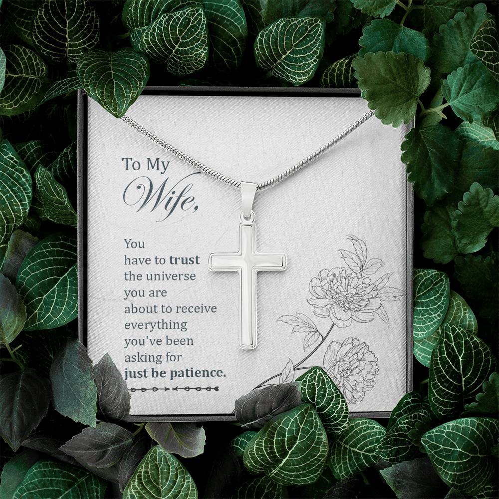 To My Wife You Have To Trust Cross Card Necklace w Stainless Steel Pendant-Express Your Love Gifts