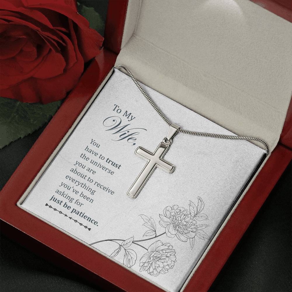 To My Wife You Have To Trust Cross Card Necklace w Stainless Steel Pendant-Express Your Love Gifts