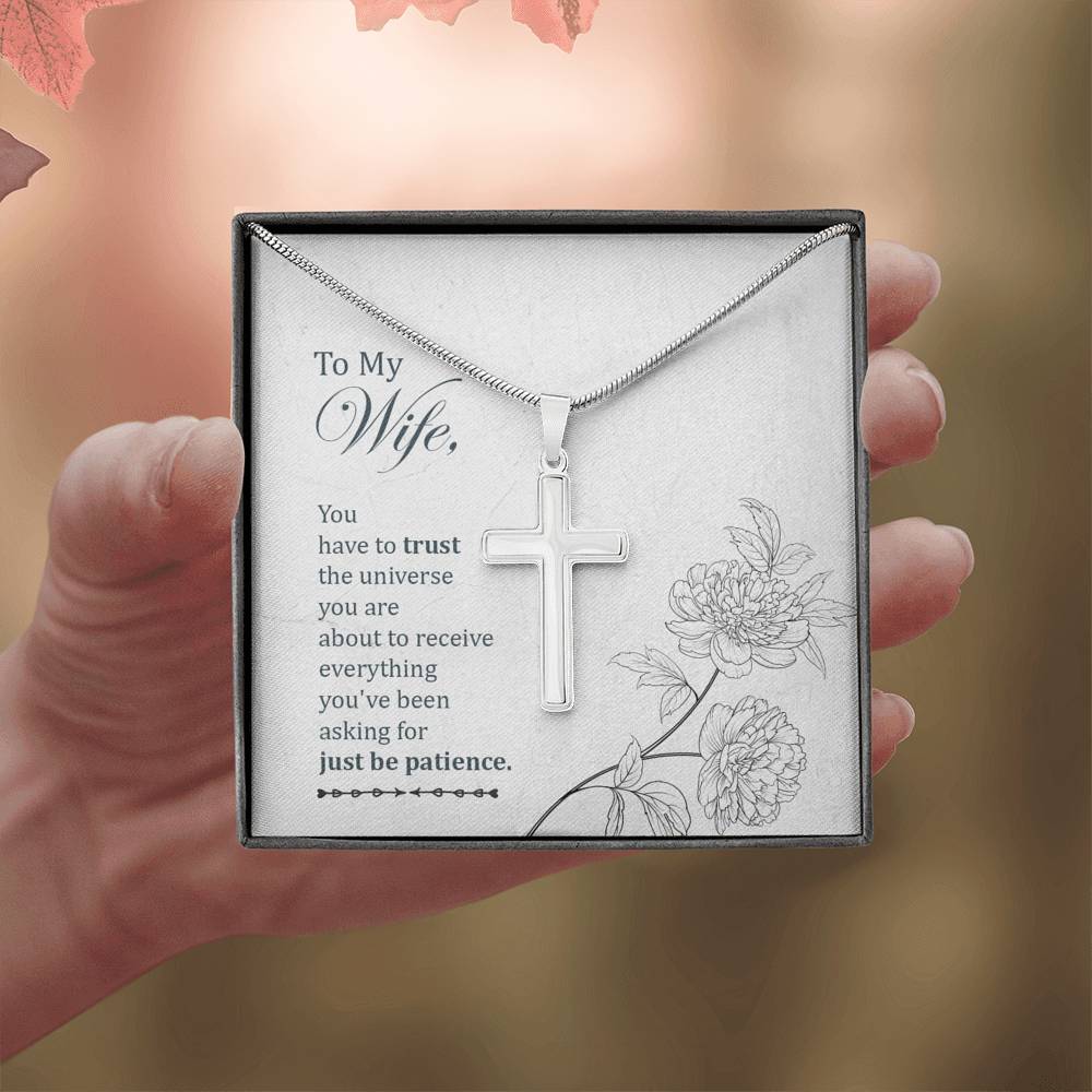 To My Wife You Have To Trust Cross Card Necklace w Stainless Steel Pendant-Express Your Love Gifts