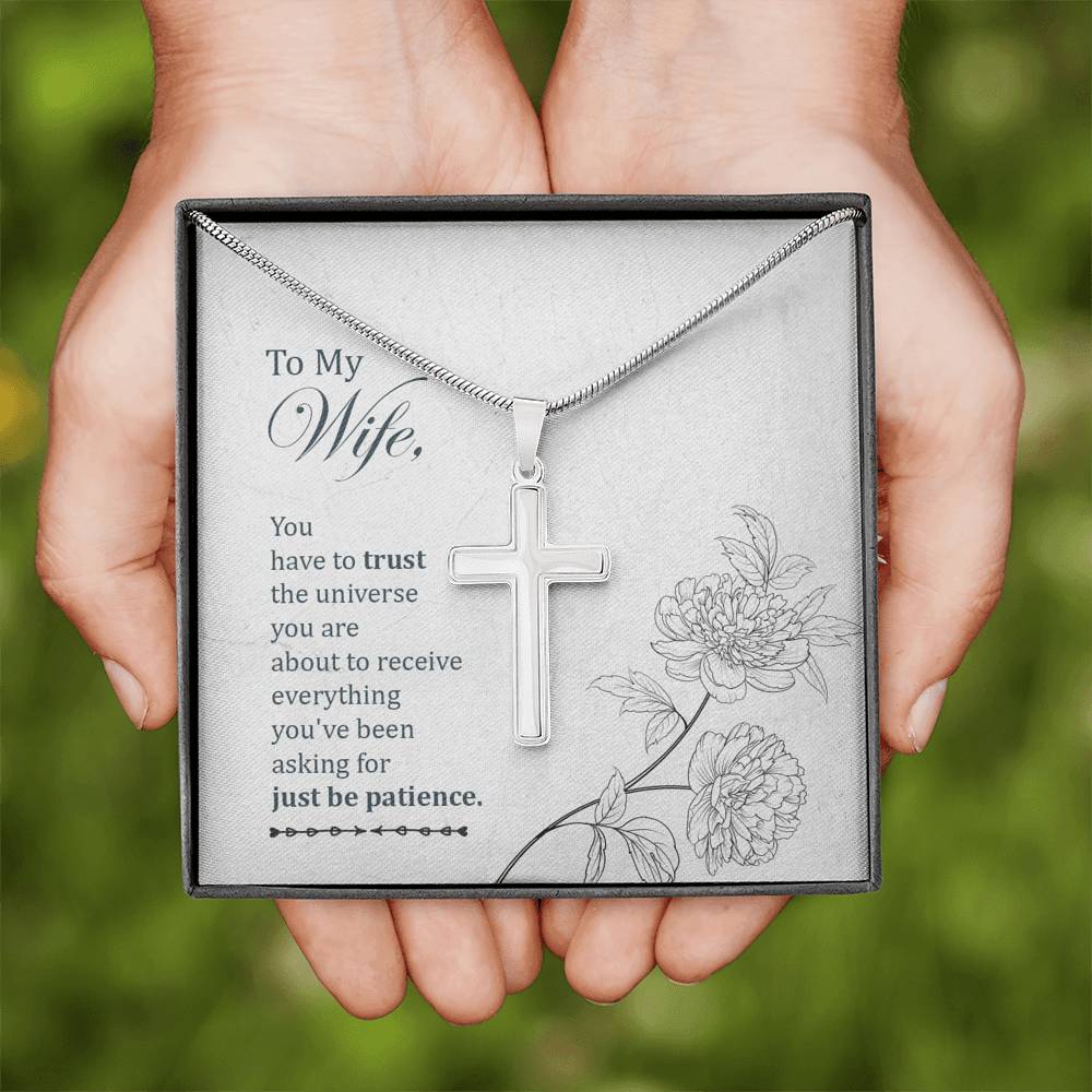 To My Wife You Have To Trust Cross Card Necklace w Stainless Steel Pendant-Express Your Love Gifts