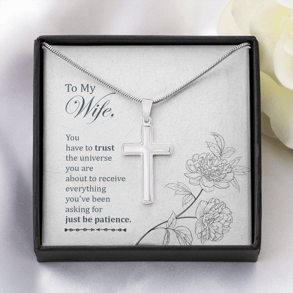 To My Wife You Have To Trust Cross Card Necklace w Stainless Steel Pendant-Express Your Love Gifts