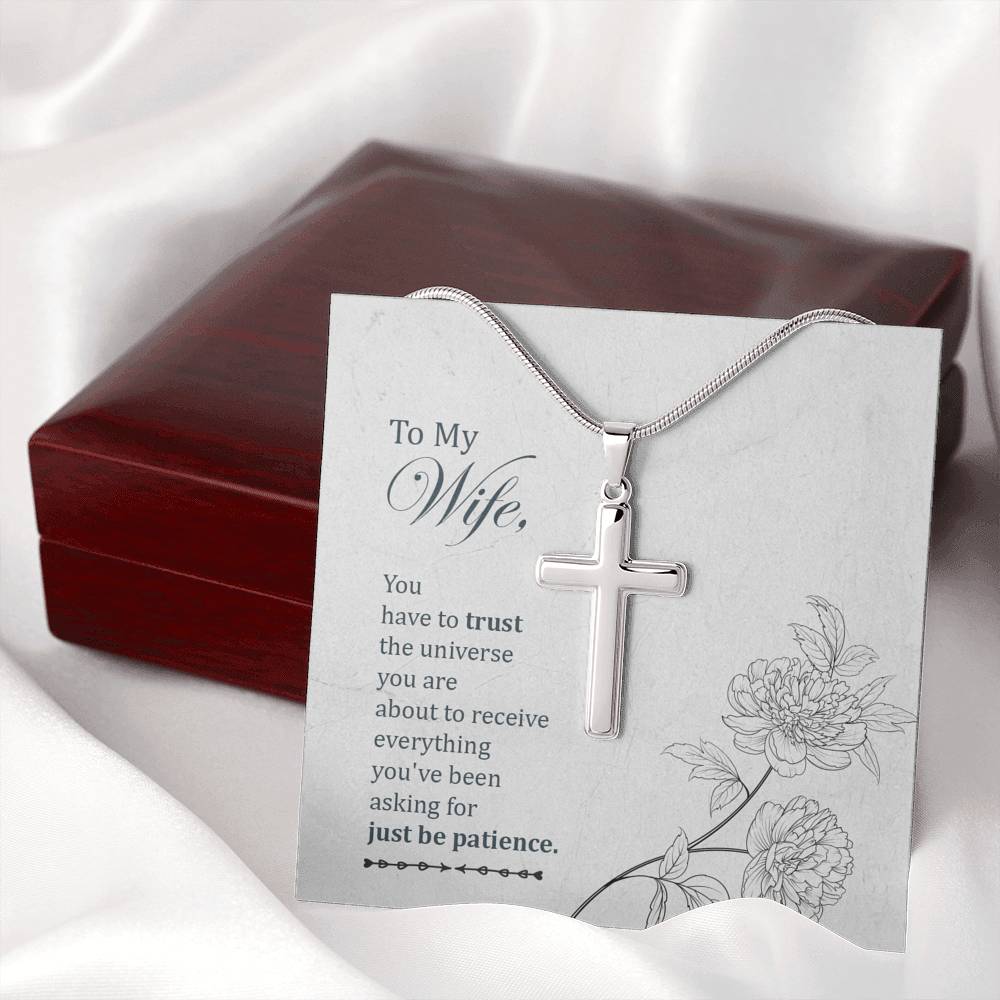 To My Wife You Have To Trust Cross Card Necklace w Stainless Steel Pendant-Express Your Love Gifts