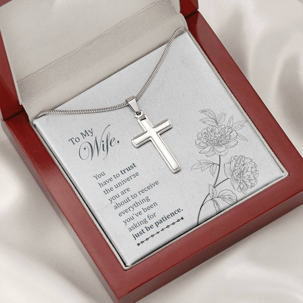 To My Wife You Have To Trust Cross Card Necklace w Stainless Steel Pendant-Express Your Love Gifts