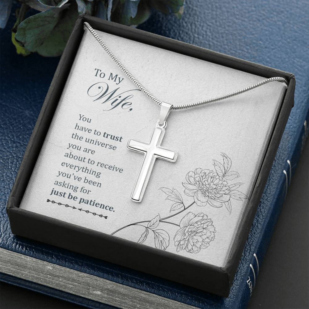 To My Wife You Have To Trust Cross Card Necklace w Stainless Steel Pendant-Express Your Love Gifts