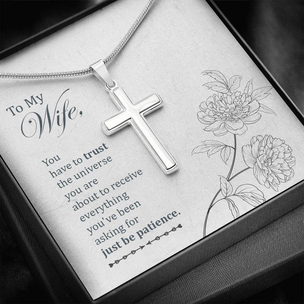 To My Wife You Have To Trust Cross Card Necklace w Stainless Steel Pendant-Express Your Love Gifts