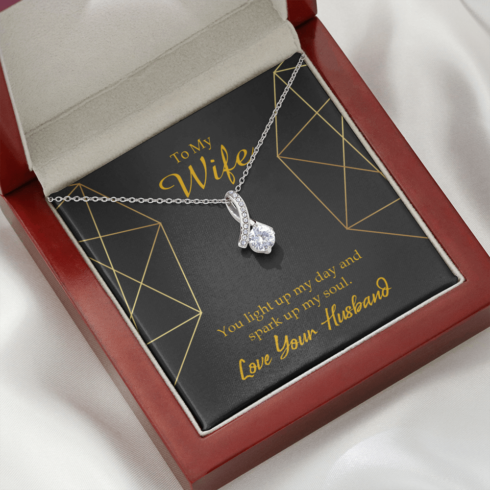 To My Wife You Light Up My Day Alluring Ribbon Necklace Message Card-Express Your Love Gifts