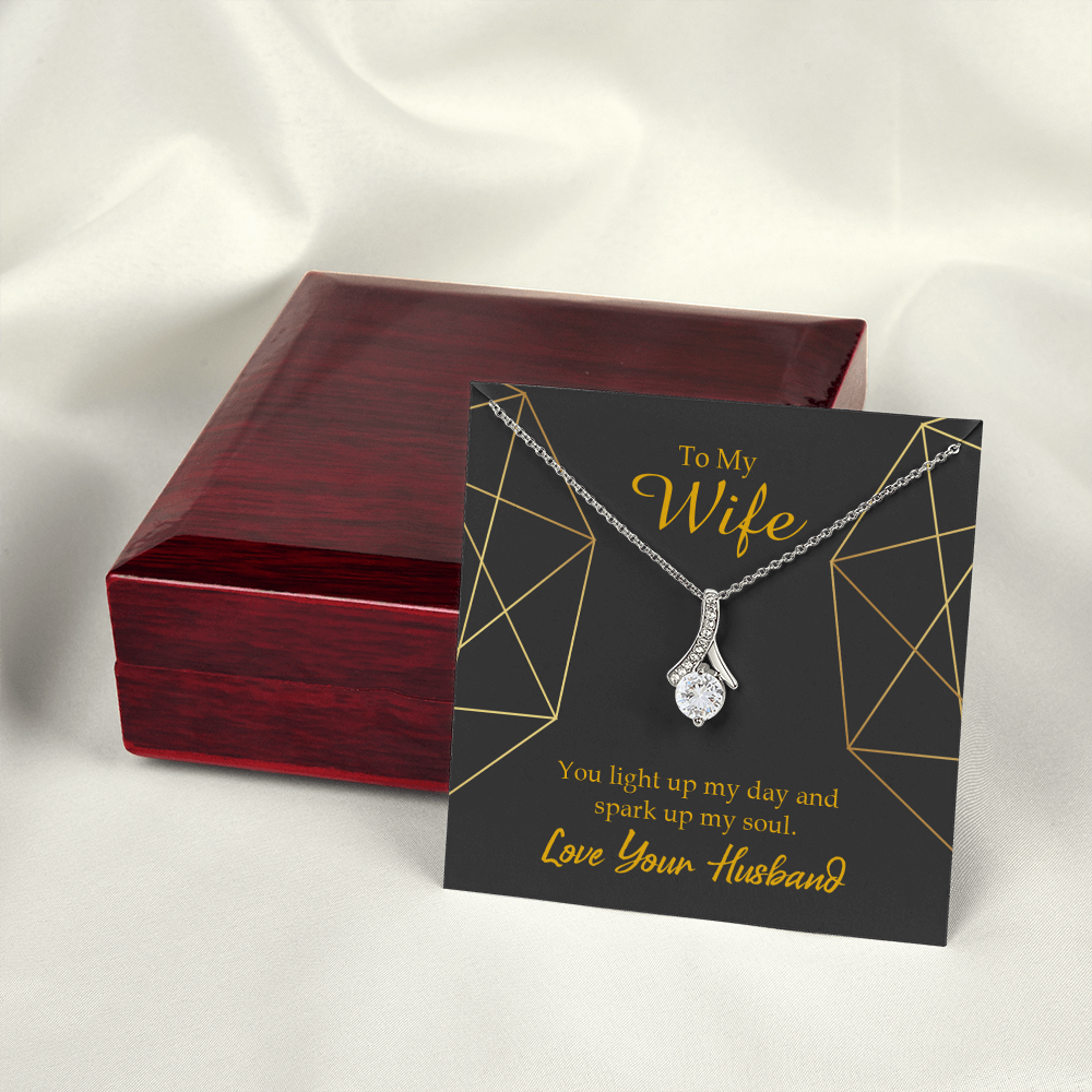 To My Wife You Light Up My Day Alluring Ribbon Necklace Message Card-Express Your Love Gifts