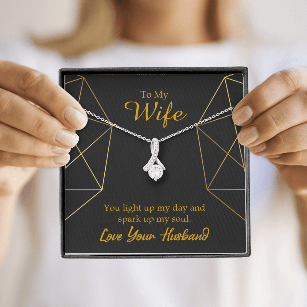 To My Wife You Light Up My Day Alluring Ribbon Necklace Message Card-Express Your Love Gifts