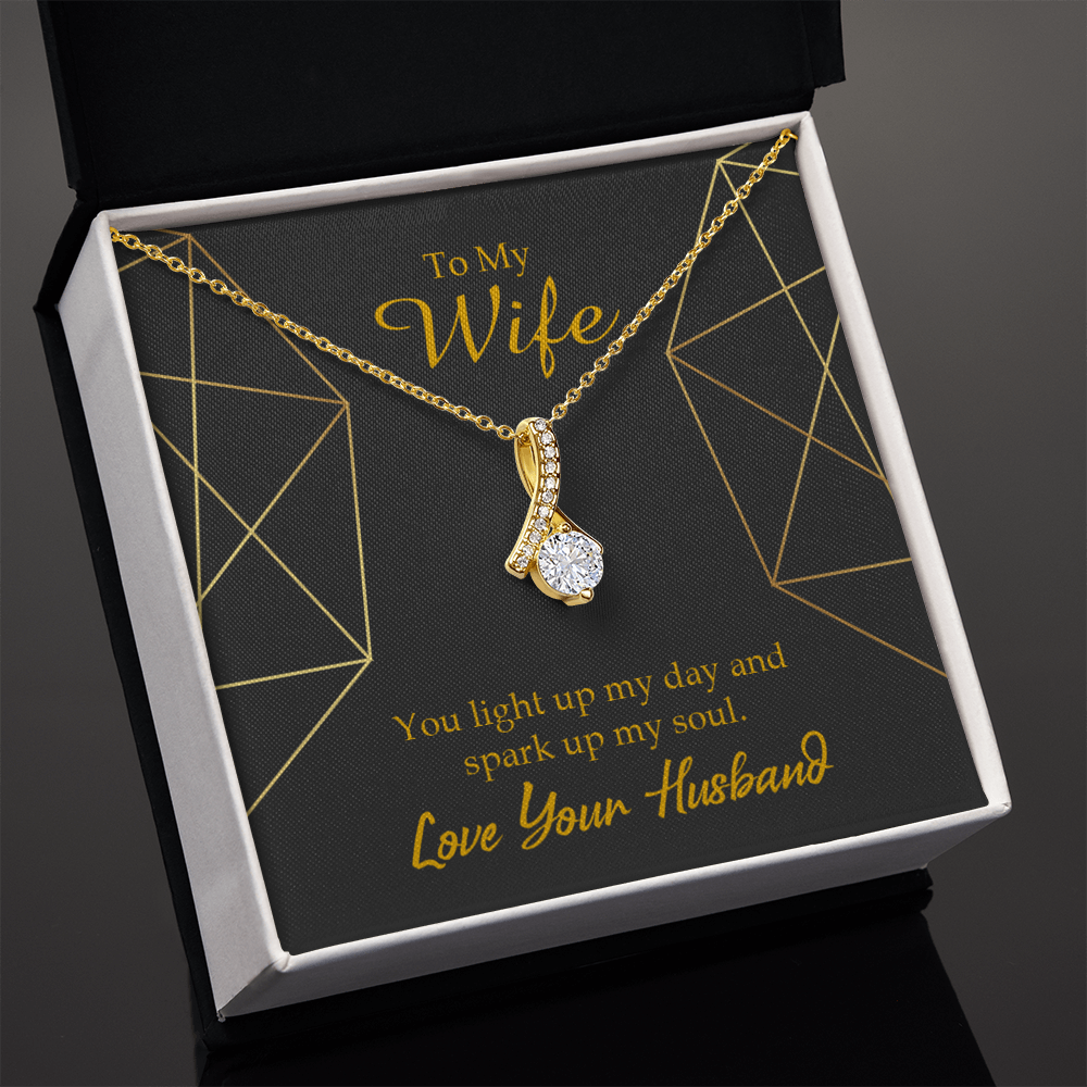 To My Wife You Light Up My Day Alluring Ribbon Necklace Message Card-Express Your Love Gifts