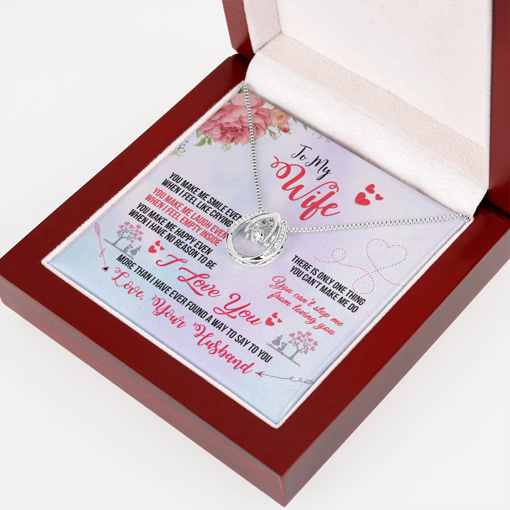 To My Wife You Make Me Smile Lucky Horseshoe Necklace Message Card 14k w CZ Crystals-Express Your Love Gifts