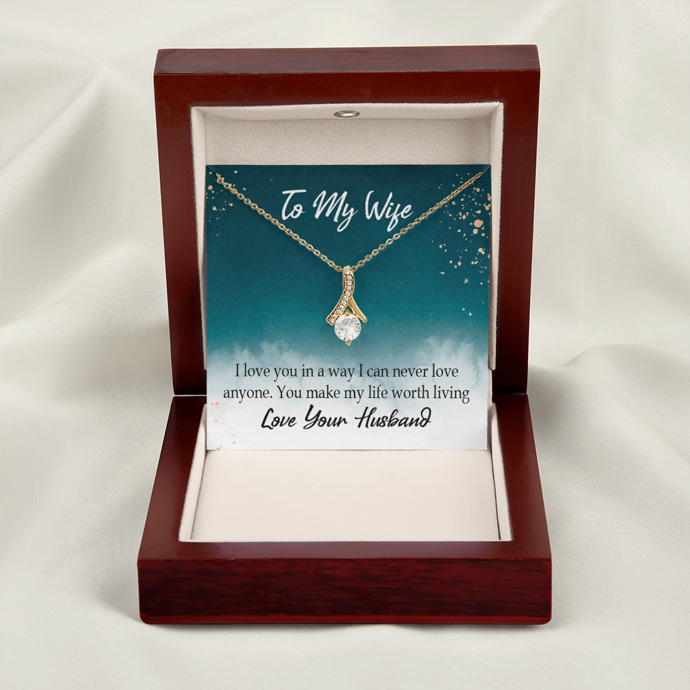 To My Wife You Make My Life Worth Living Alluring Ribbon Necklace Message Card-Express Your Love Gifts