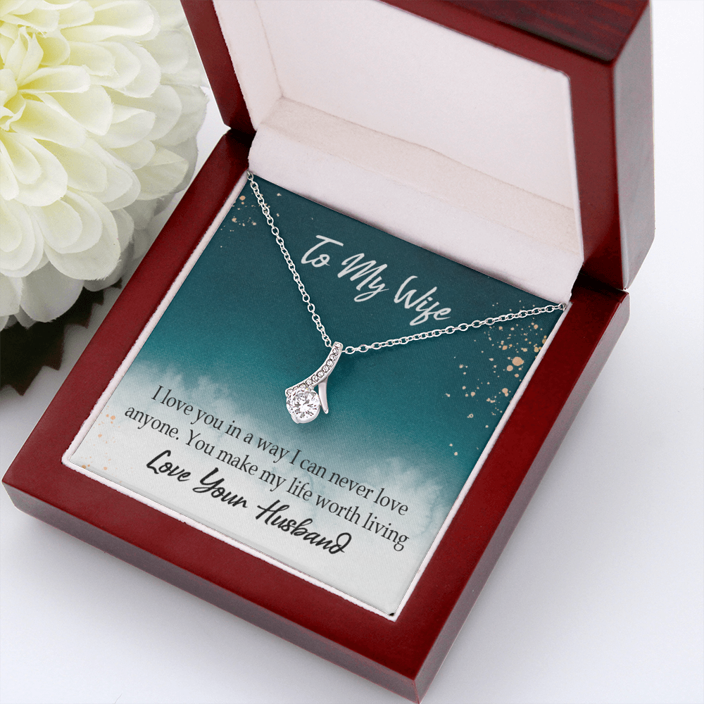 To My Wife You Make My Life Worth Living Alluring Ribbon Necklace Message Card-Express Your Love Gifts