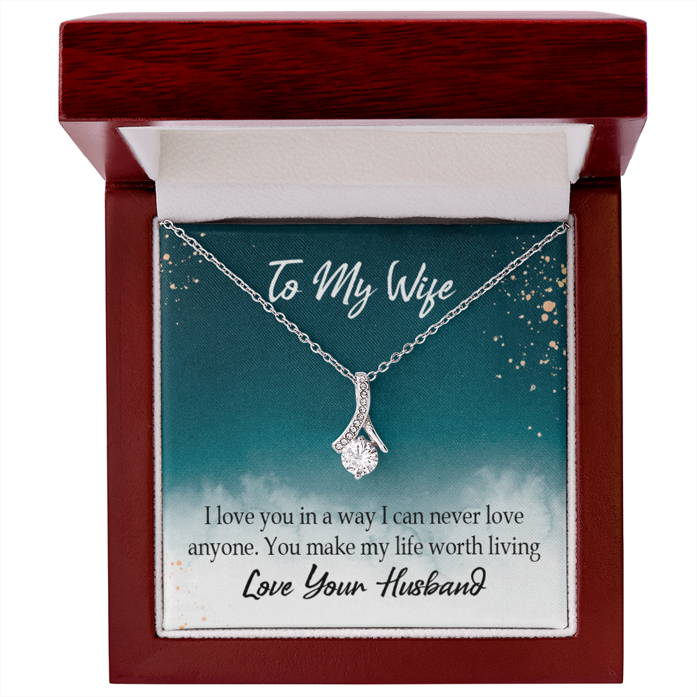 To My Wife You Make My Life Worth Living Alluring Ribbon Necklace Message Card-Express Your Love Gifts