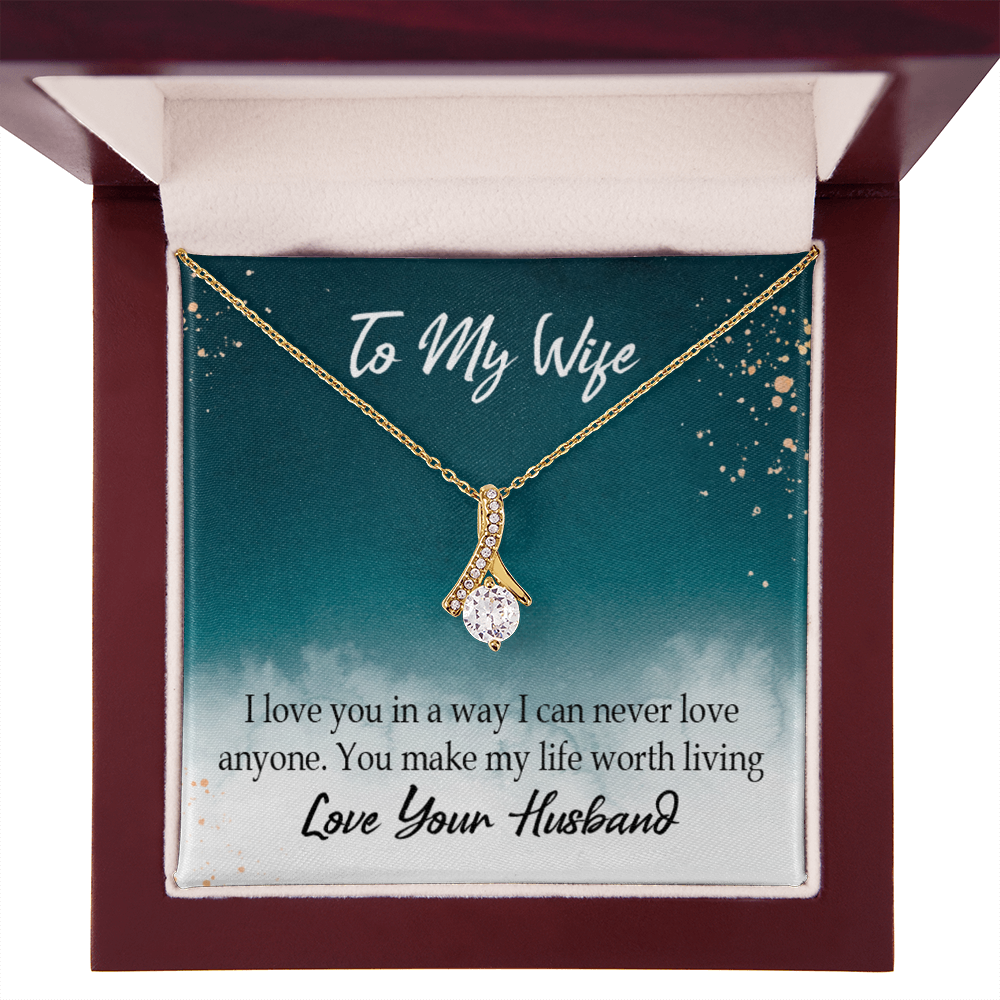 To My Wife You Make My Life Worth Living Alluring Ribbon Necklace Message Card-Express Your Love Gifts