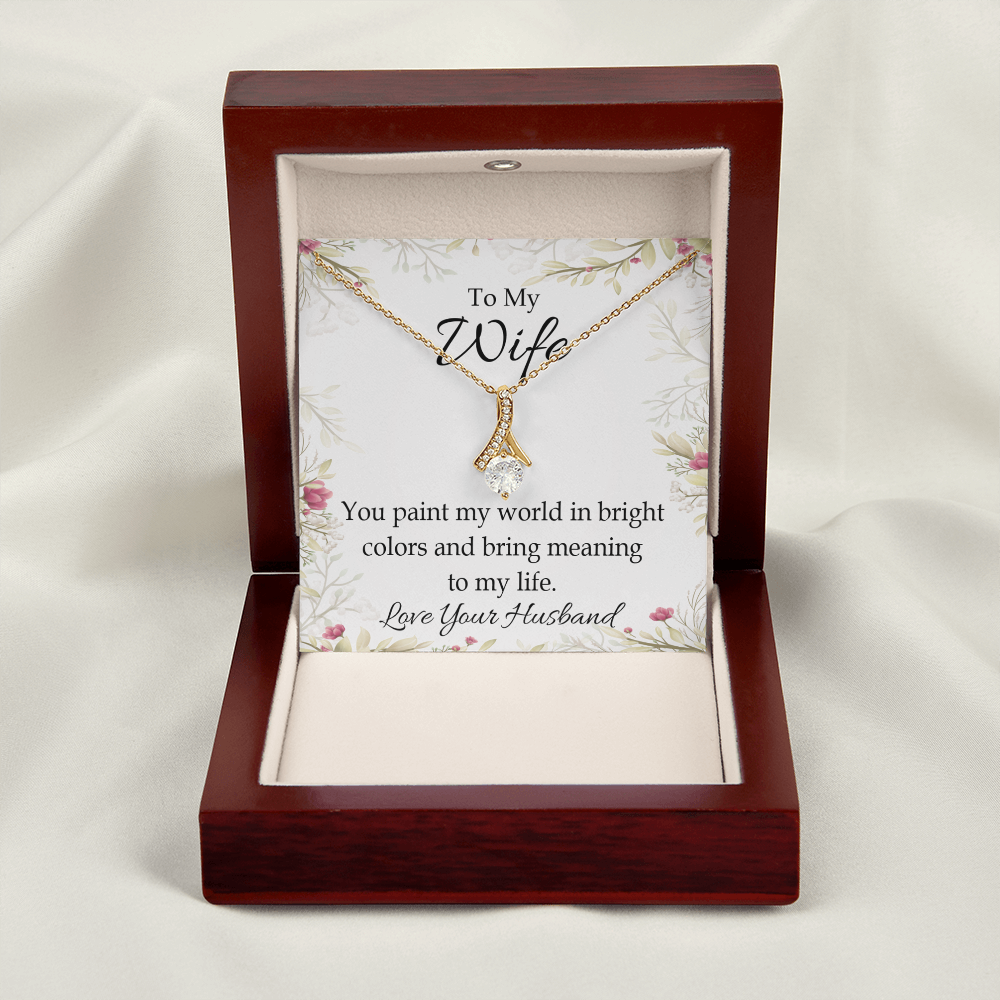 To My Wife You Paint My World Alluring Ribbon Necklace Message Card-Express Your Love Gifts