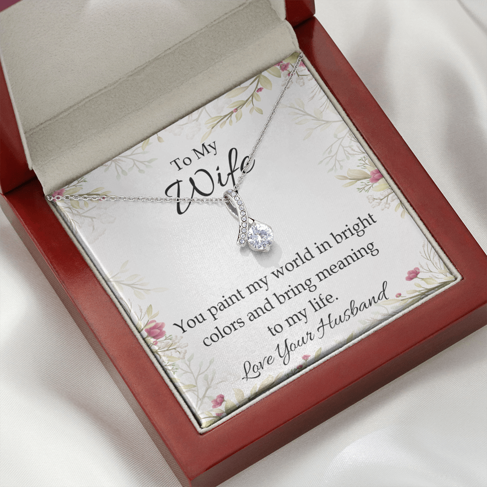 To My Wife You Paint My World Alluring Ribbon Necklace Message Card-Express Your Love Gifts