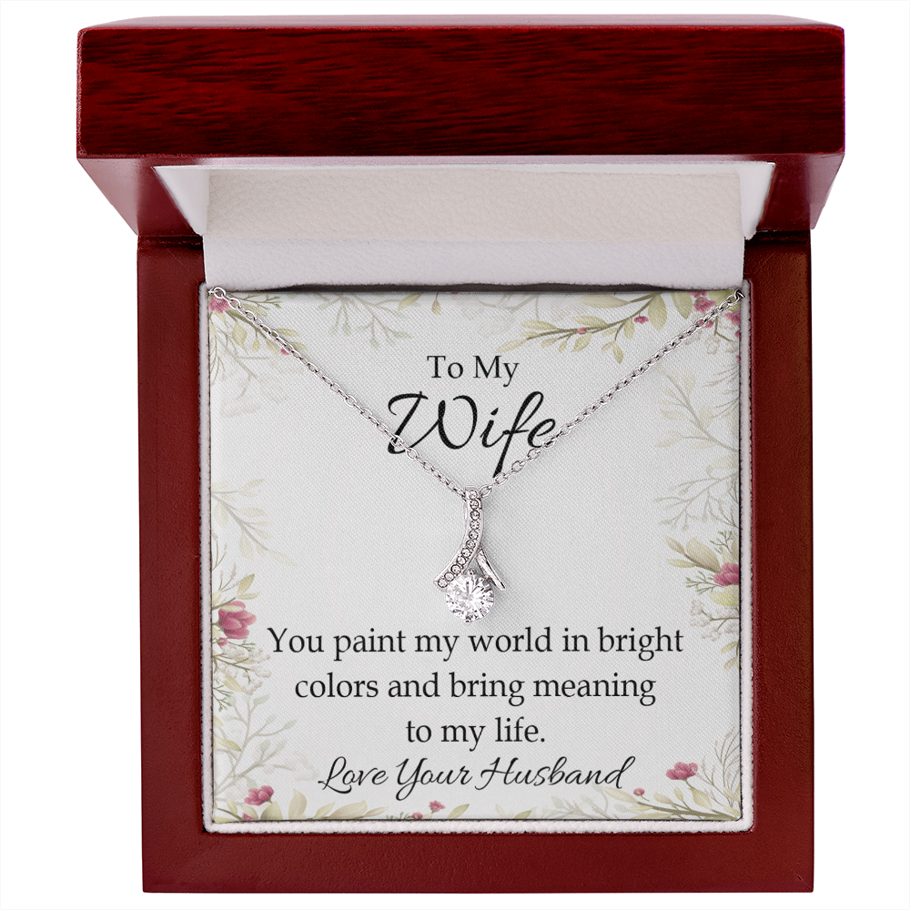 To My Wife You Paint My World Alluring Ribbon Necklace Message Card-Express Your Love Gifts