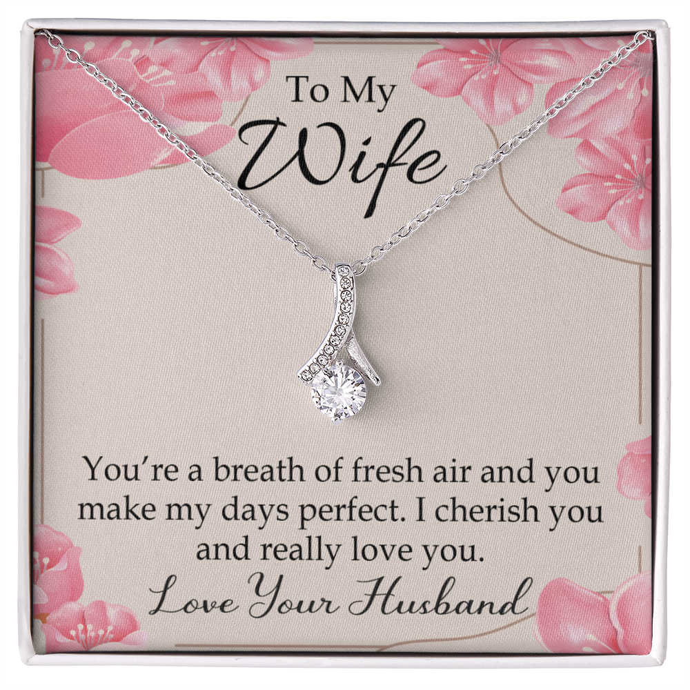 To My Wife You’re a Breath of Fresh Air Alluring Ribbon Necklace Message Card-Express Your Love Gifts