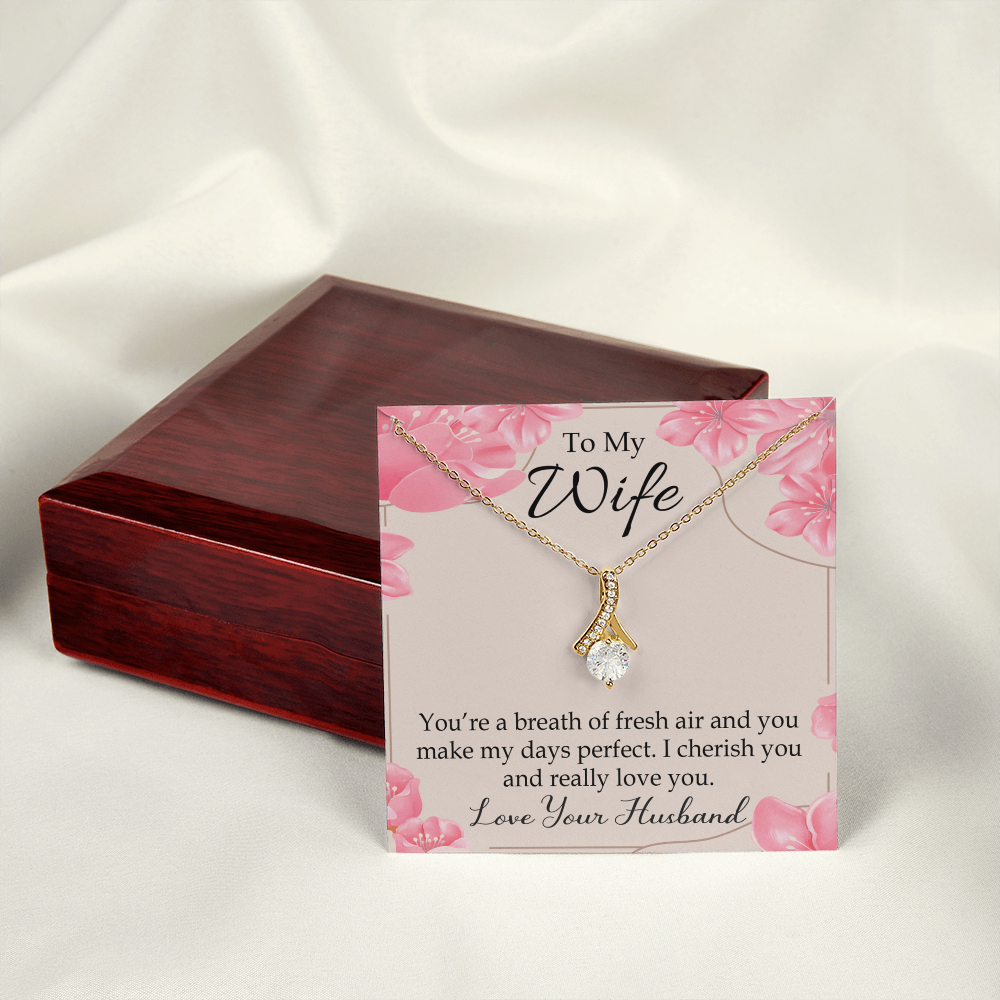 To My Wife You’re a Breath of Fresh Air Alluring Ribbon Necklace Message Card-Express Your Love Gifts