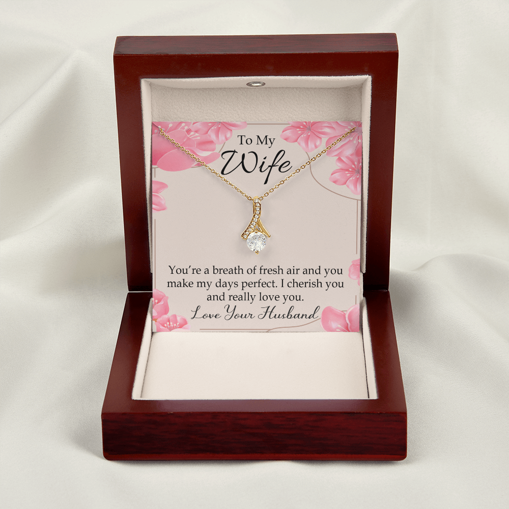 To My Wife You’re a Breath of Fresh Air Alluring Ribbon Necklace Message Card-Express Your Love Gifts