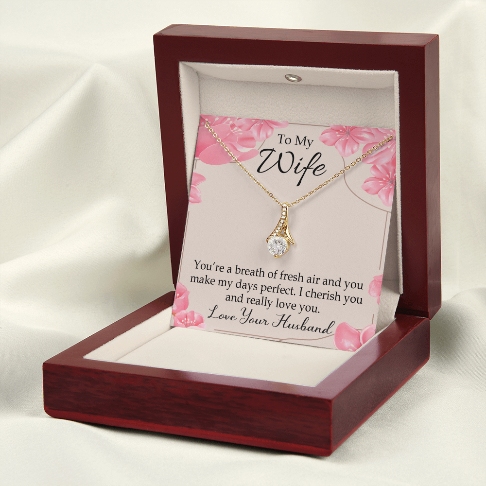 To My Wife You’re a Breath of Fresh Air Alluring Ribbon Necklace Message Card-Express Your Love Gifts