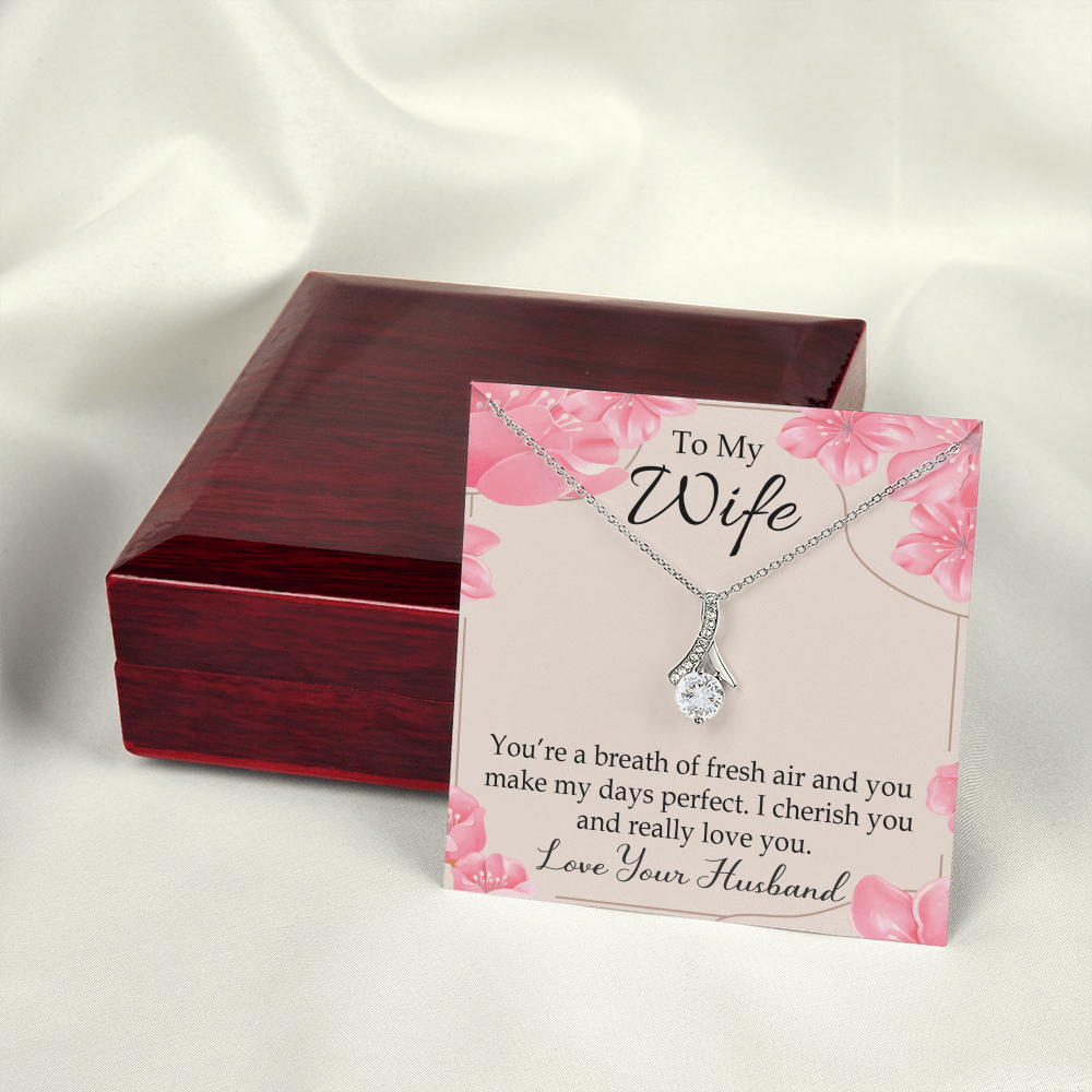 To My Wife You’re a Breath of Fresh Air Alluring Ribbon Necklace Message Card-Express Your Love Gifts