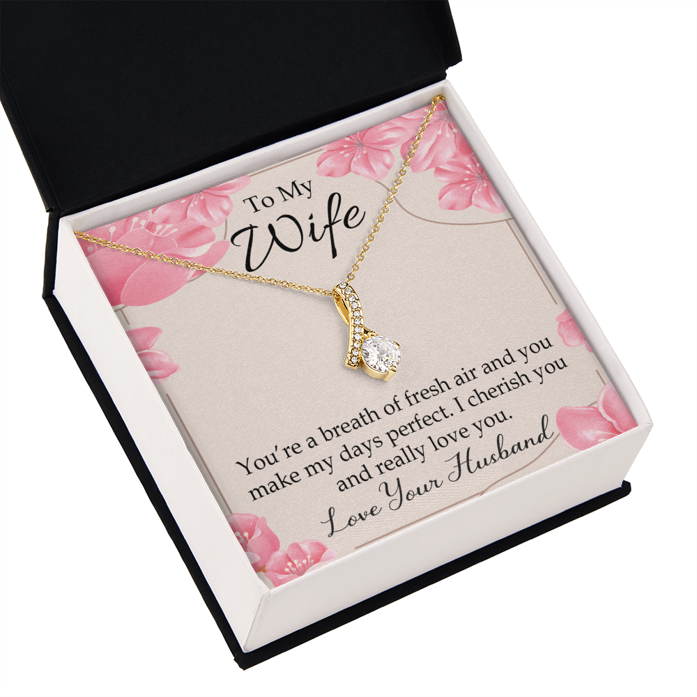 To My Wife You’re a Breath of Fresh Air Alluring Ribbon Necklace Message Card-Express Your Love Gifts