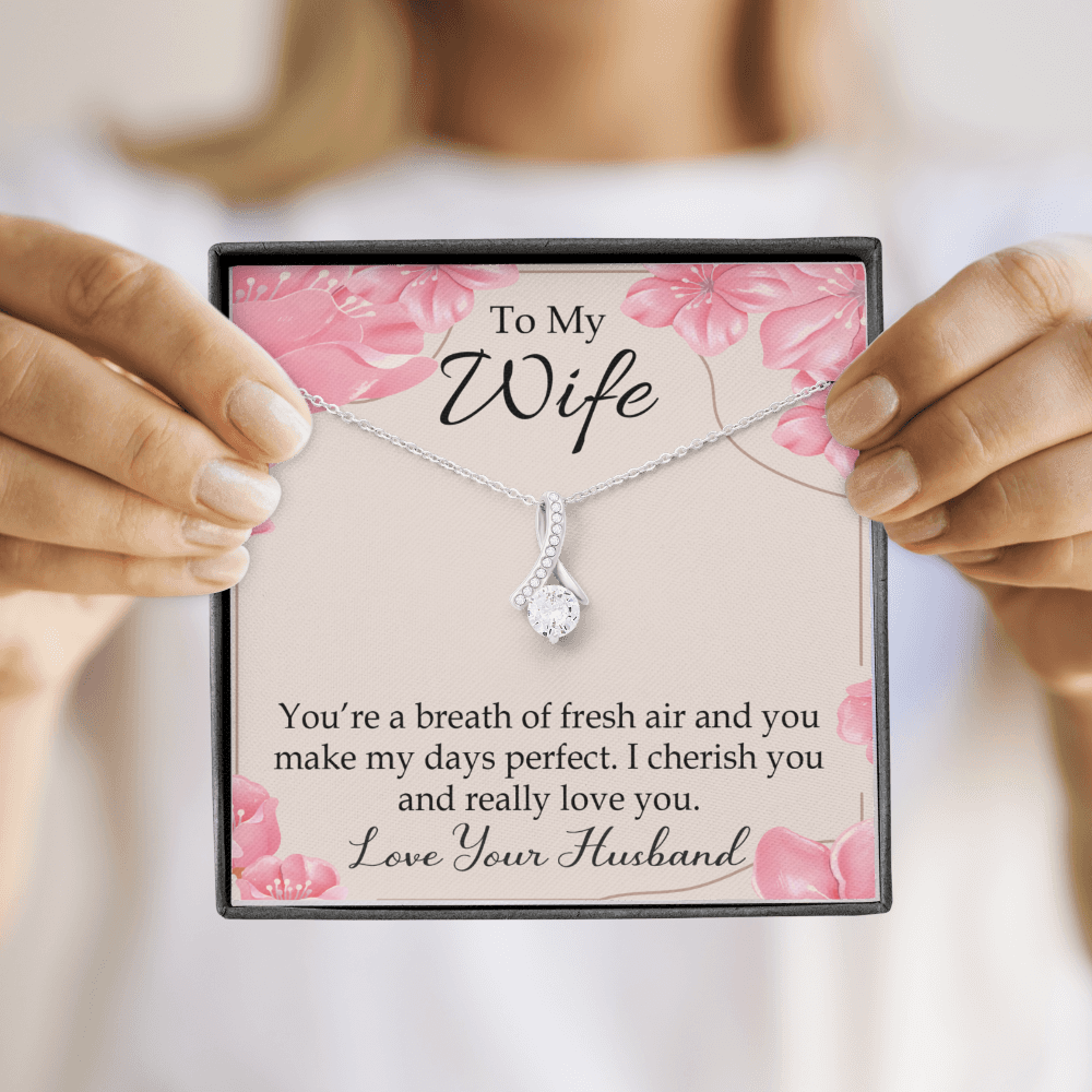 To My Wife You’re a Breath of Fresh Air Alluring Ribbon Necklace Message Card-Express Your Love Gifts