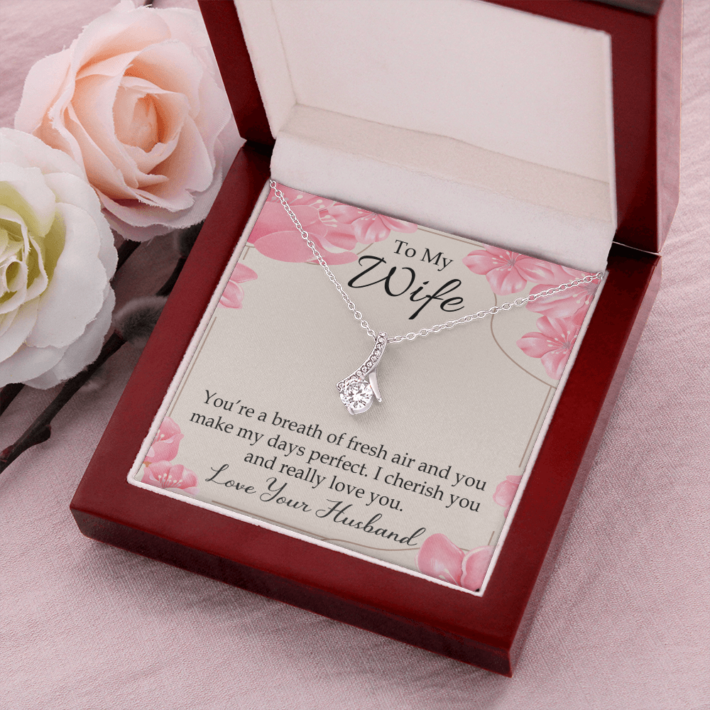 To My Wife You’re a Breath of Fresh Air Alluring Ribbon Necklace Message Card-Express Your Love Gifts