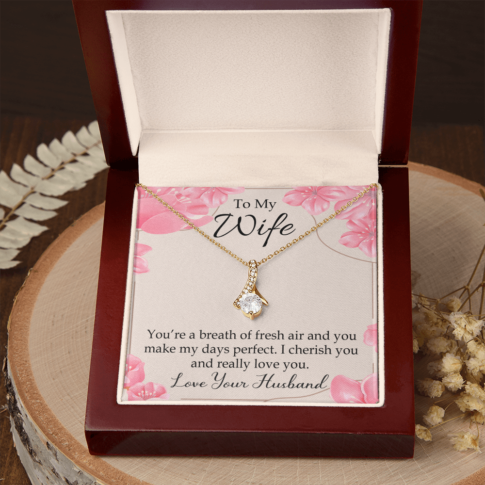 To My Wife You’re a Breath of Fresh Air Alluring Ribbon Necklace Message Card-Express Your Love Gifts