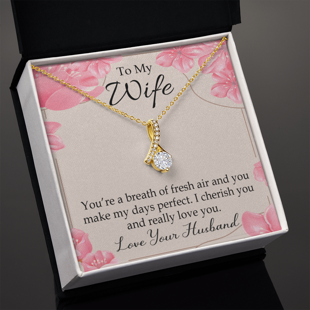 To My Wife You’re a Breath of Fresh Air Alluring Ribbon Necklace Message Card-Express Your Love Gifts